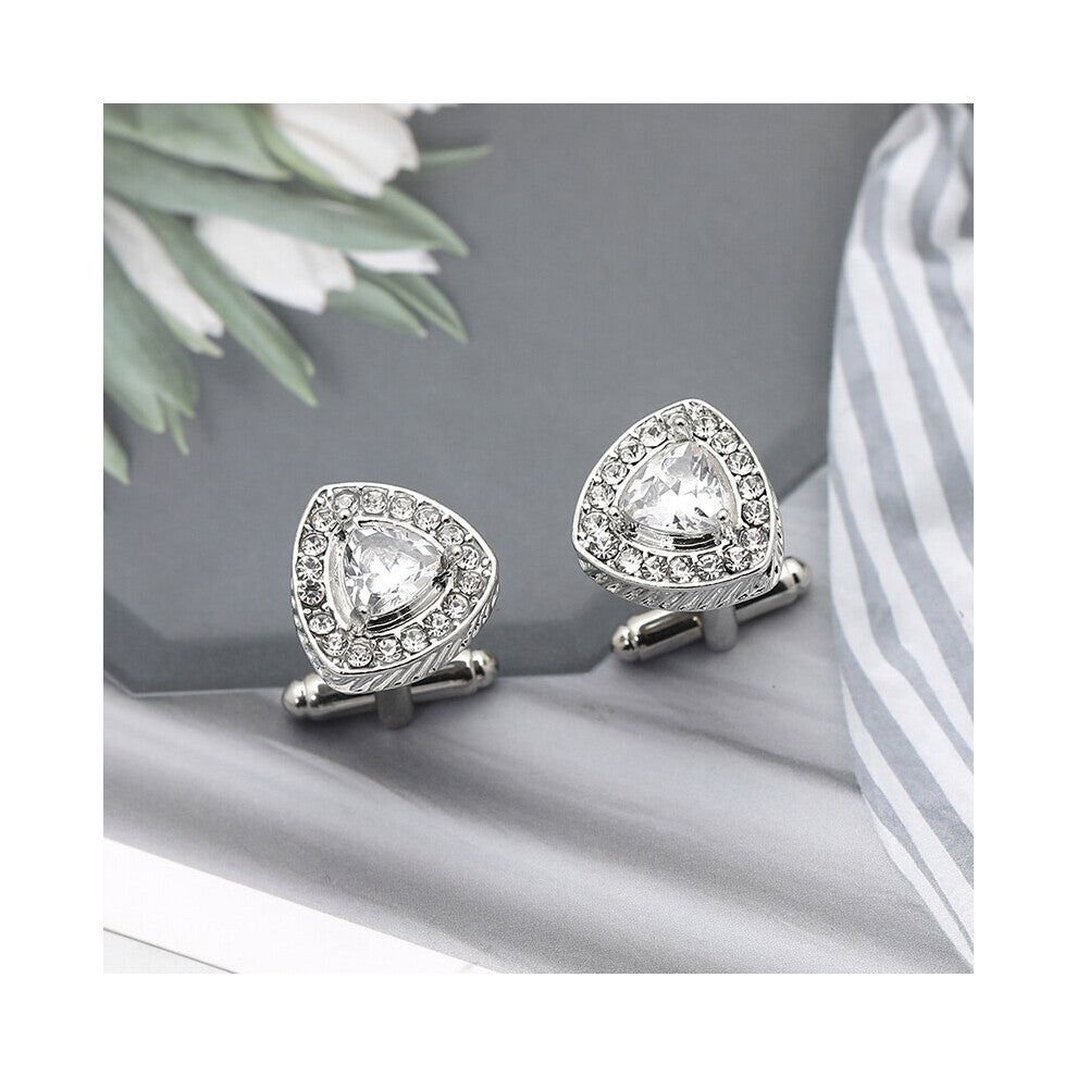 1pair Mens High end Versatile Shirt Cufflinks Triangle Inlaid Artificial Diamonds Sleeve Nails