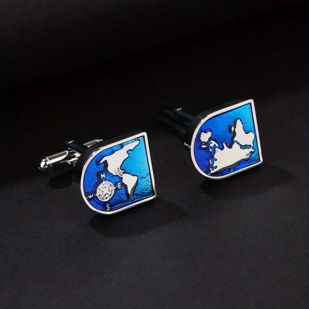 1pair Map Pattern French Cufflinks 2 Cufflinks