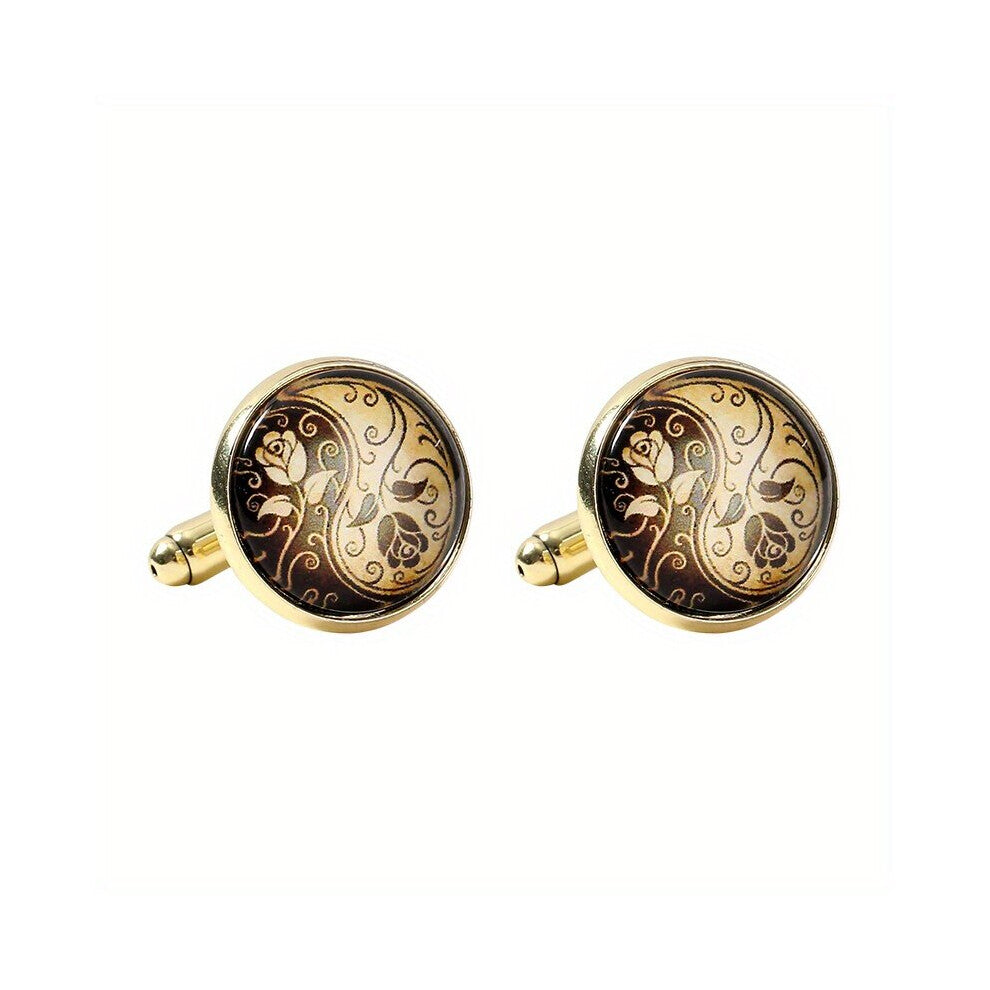 2 4pcs Round Engraved Rose Pattern Cufflinks Romantic Clothing Cufflinks For Women And Men