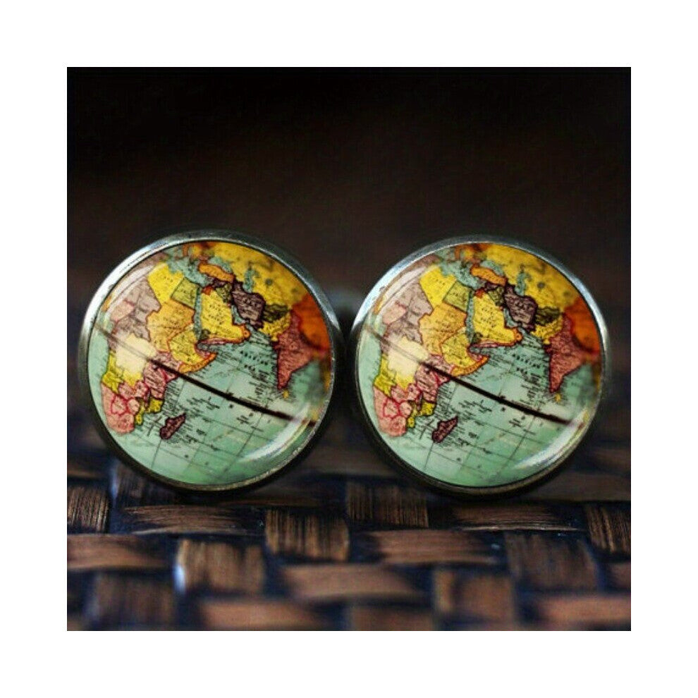 World Map Globe Cufflinks Earth Cufflinks Earth Jewelry Globe Cufflinks Map Cufflinks Vintage Globe Cufflinks Antique Map Cufflinks