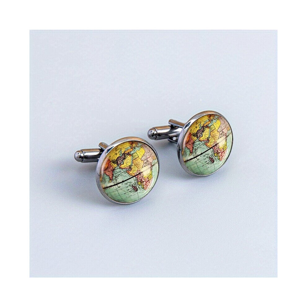 Creative World Map Cufflinks Retro Style Glass Alloy Material Mens Cufflinks