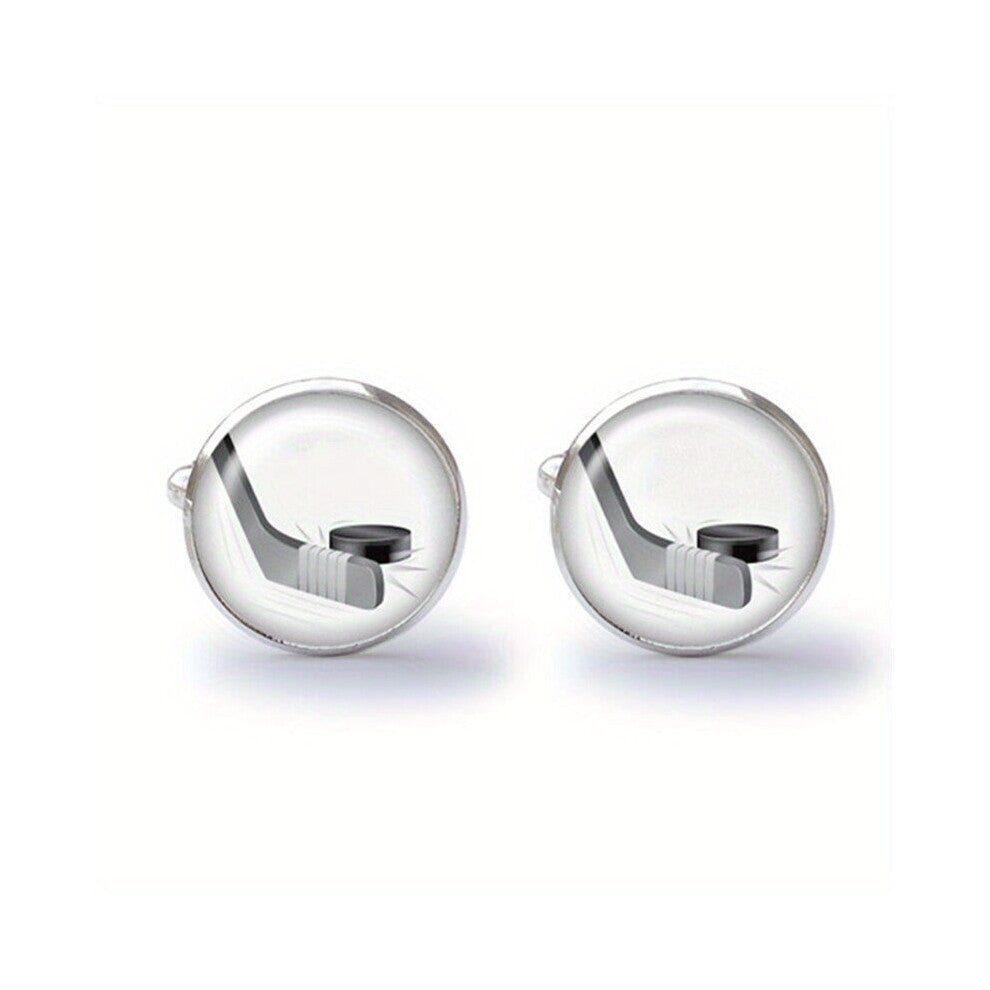Zinc Alloy Silver Grey Cuff Links Hockey Cufflinks