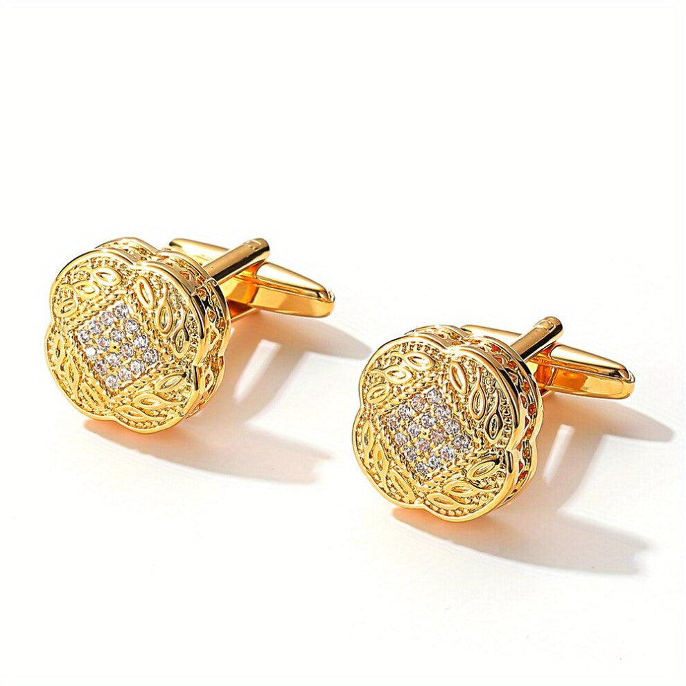 1pair Golden Square Shirt Cufflinks With Zircon For Men