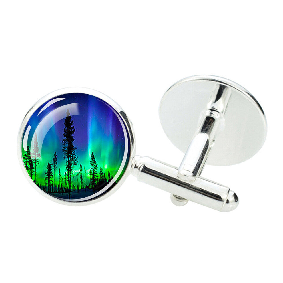 1 Pair Northern Light Cufflinks Mens Zinc Alloy Glass Cufflinks Astronomy Enthusiast Gift