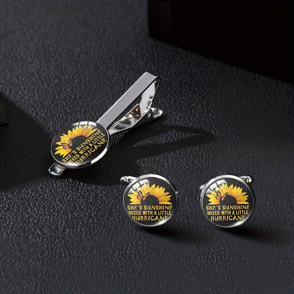 Summer Style Sunflower Tie Clip Cufflinks Set Clothing Accessories Suit Clip Jewelry For Women And Men