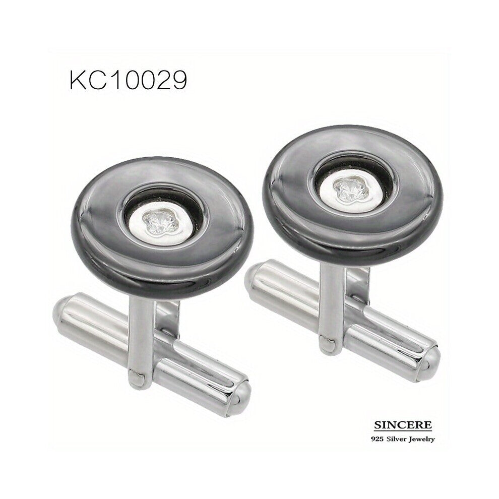 1pair Mens 925 Sterling Silver Cufflinks Round Zircon Inlaid Cufflinks Mens French Shirt Cufflinks Wedding Business Clothing Accessories Gift For Da