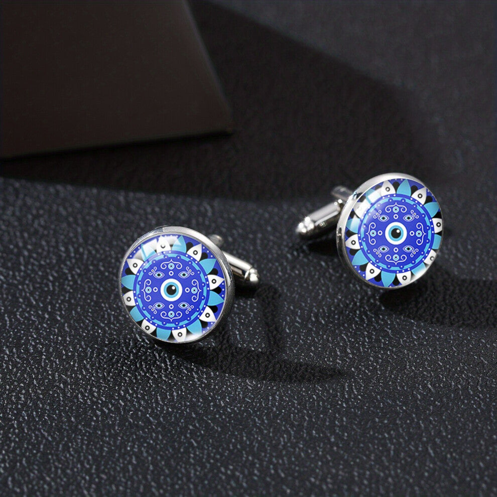 1pair Evil Eye Cufflinks Eyes Time Gem Silver Cufflinks French Mens Shirt Accessories
