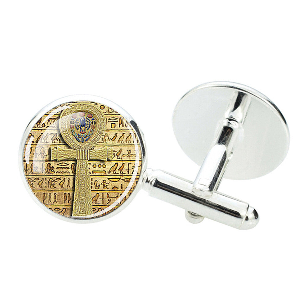 1 Pair Of Ancient Egyptian Cross Cufflinks Mens Zinc Alloy Glass Cufflinks Life Symbol Jewelry
