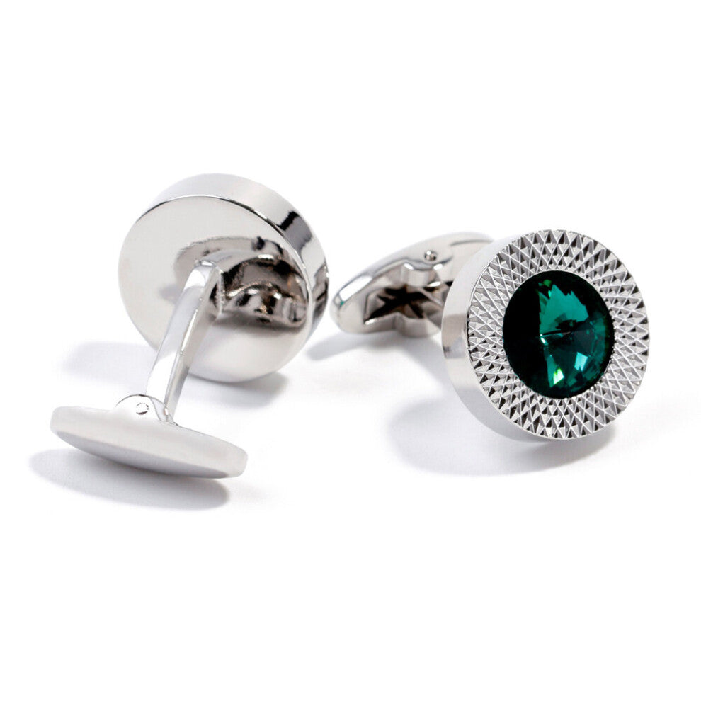 Mens Shirt Cufflinks With Round Green Crystals