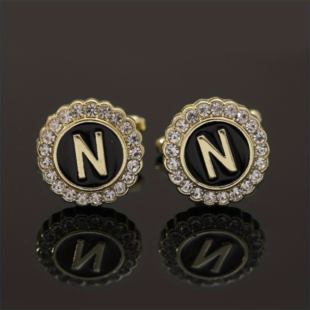 Alloy Initial Button Cufflinks Shirt Rhinestone Cufflinks Versatile Accessories Cufflinks For Wedding Suit