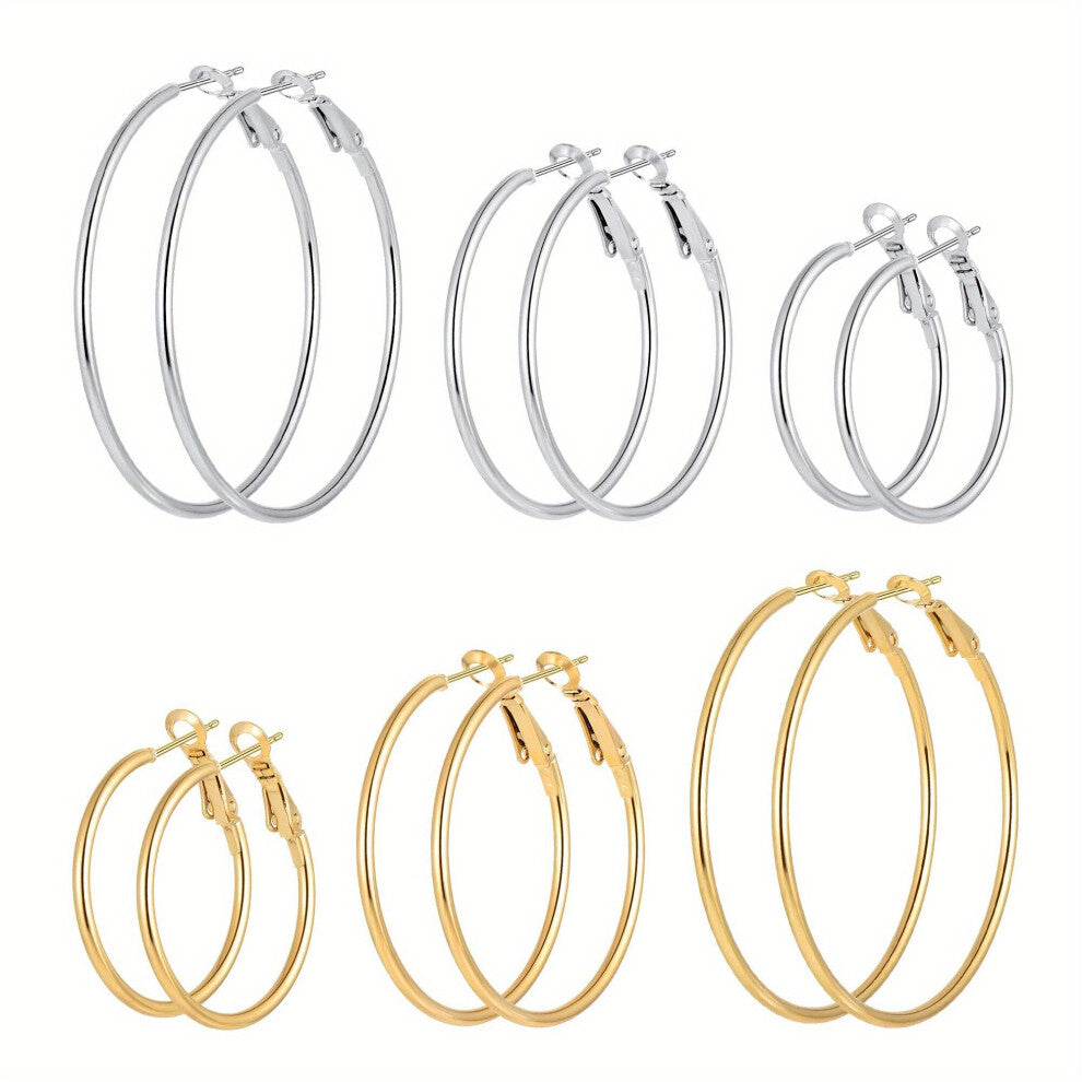 6 Pairs Stainless Steel Golden Silver Plated Hoop Earrings For Women Hypoallergenic Hoops Womens Earrings Loop Earrings Set 30 40 50mm