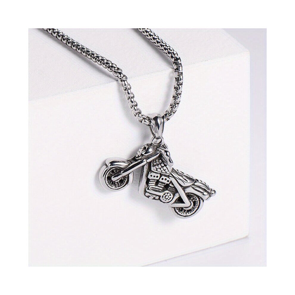 Motorcycle Rider Biker Long Pendant Necklace Punk Hip Hop Style Stainless Steel Creative Jewelry Gift For Men And Women