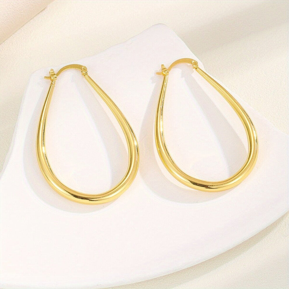 1pair Glossy Earrings Creative Golden Silvery Droplet Shape Earrings