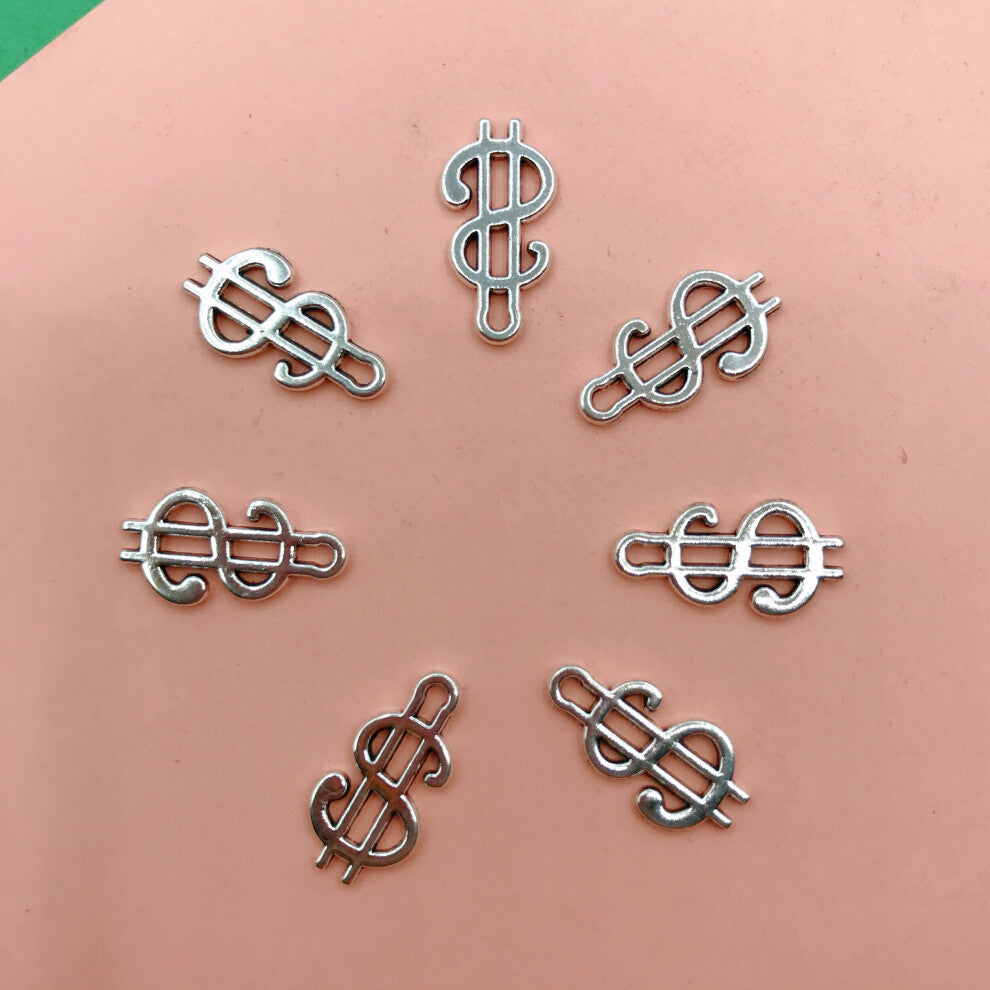 20pcs Silvery Dollar Sign Charms DIY Earrings Bracelet Anklet Necklace Clothing Decorations Accessories