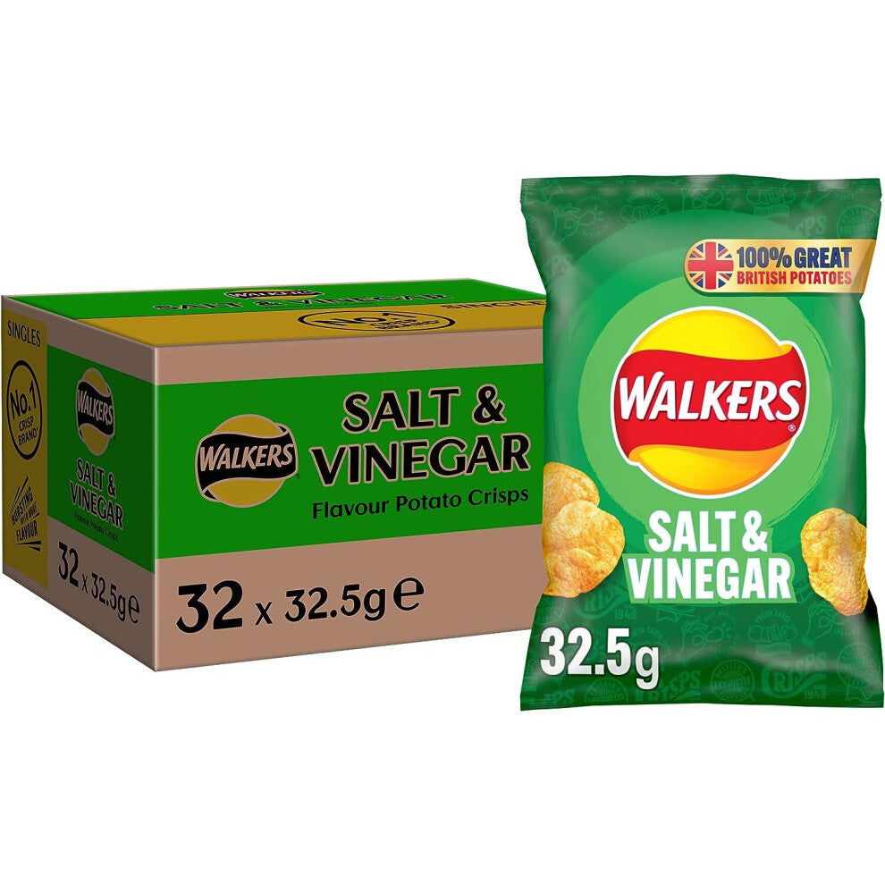 Walkers Salt and Vinegar Crisps, 32.5g (Case of 32)