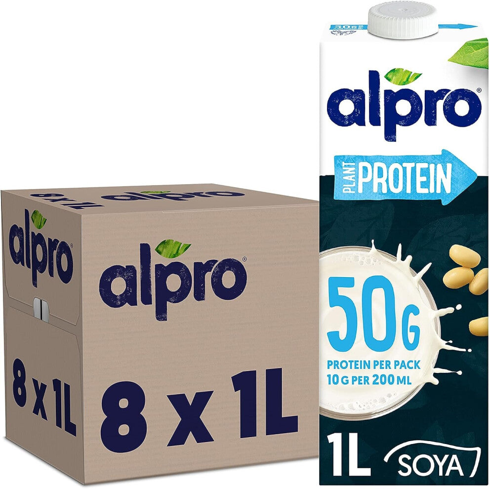Alpro Soya High Protein Plant-Based Long Life Drink 1L, Vegan & Dairy Free, Pack of 8