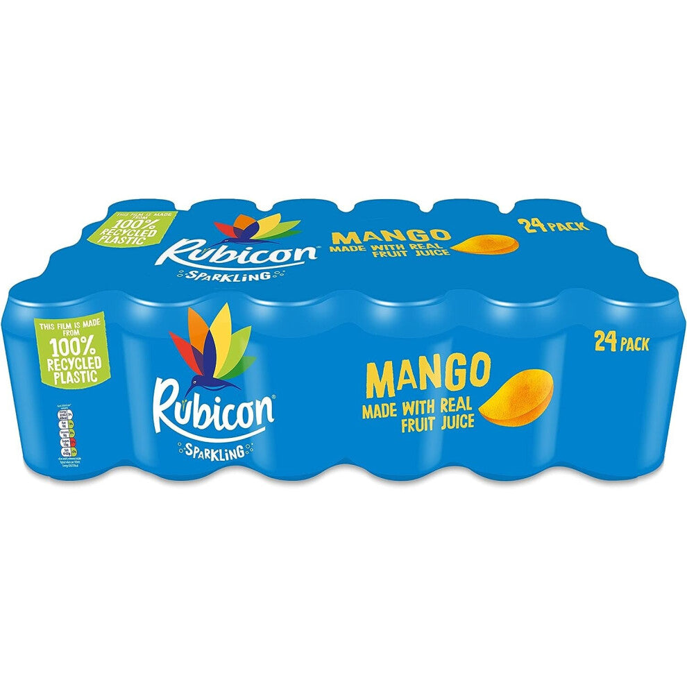 Rubicon Sparkling Mango, Fizzy Drink with Real Fruit Juice, 24 x 330ml Cans