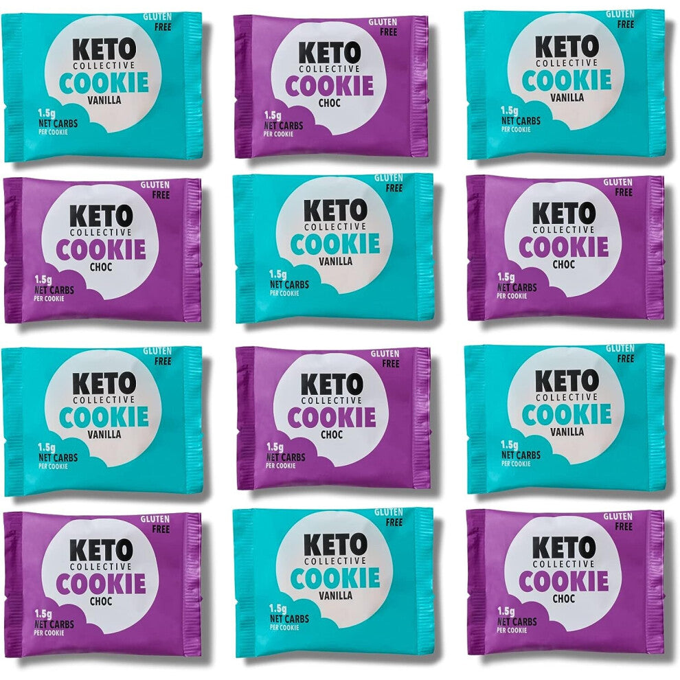 Keto Collective Keto Cookies I 1.5g Net Carbs I 30g x 12 I Keto Snacks I Low Sugar I Made Real Butter High Fibre Low Carb Snacks, Gluten Cookies Mixed