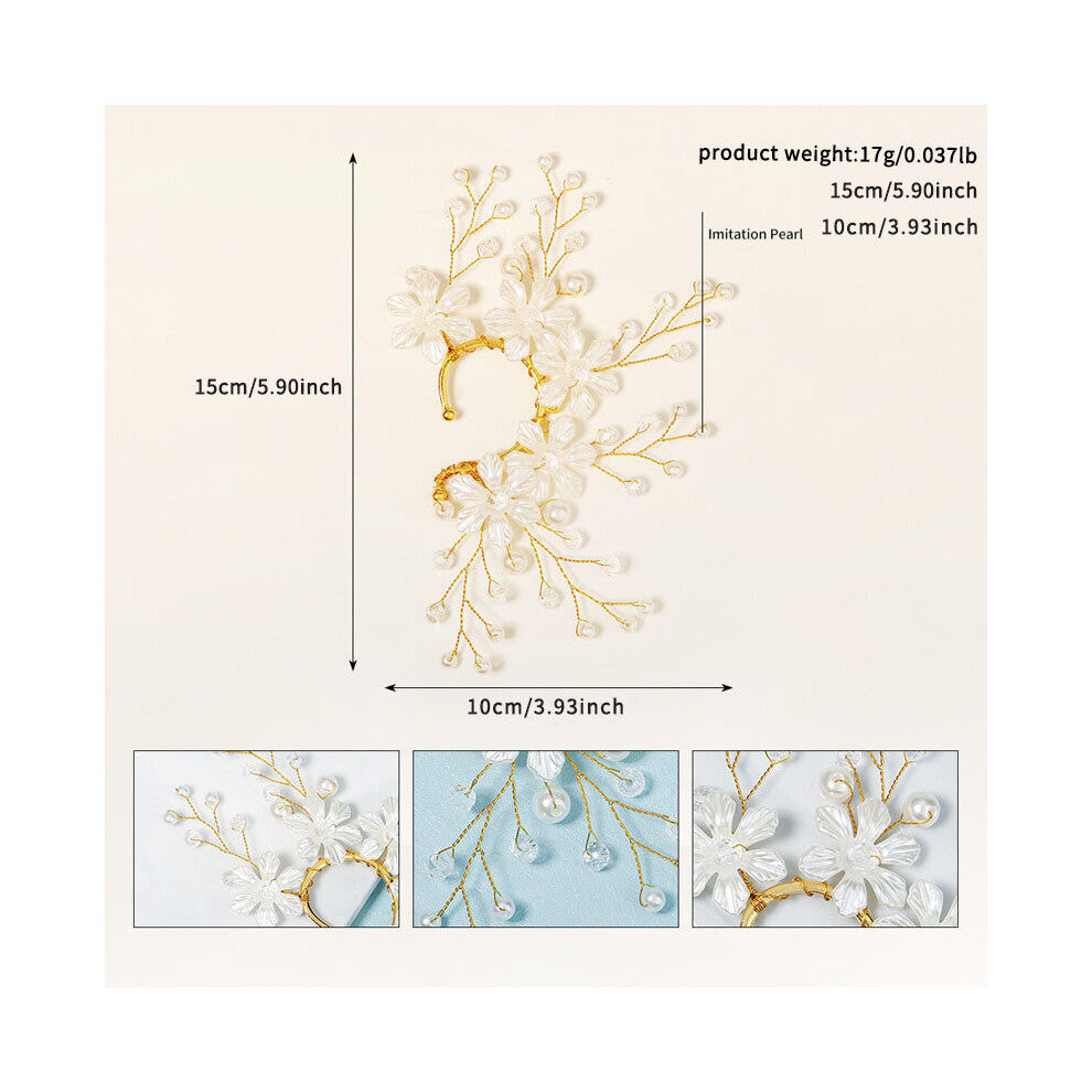 Elf Ear Cuffs Fairy Flower Single Left Earring For Women Pearl Rhinestone Ear Clip