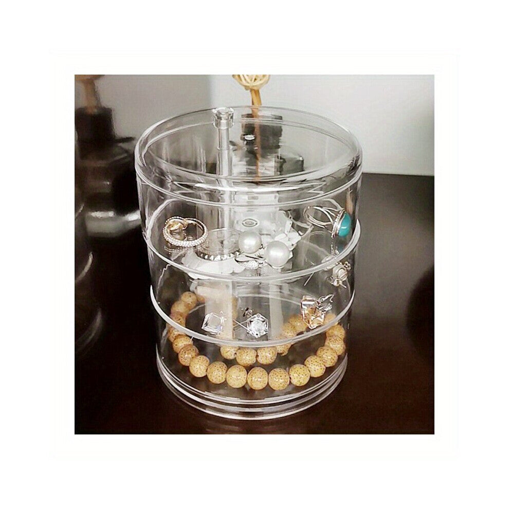 1pc Rotating layer Plastic Transparent Round Jewelry Accessories Storage Box Rack Dustproof Desktop Packaging Case Container For Makeup Cosmetics