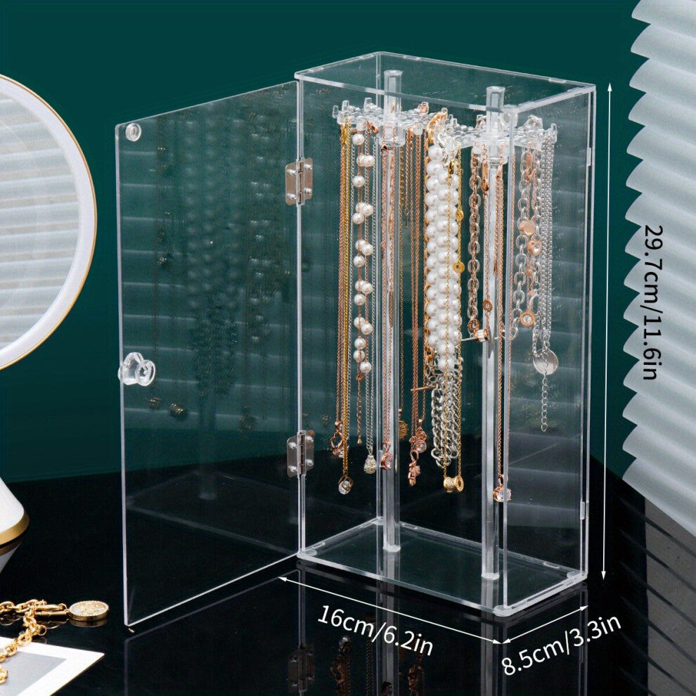 Dustproof Rotatable Transparent Acrylic Necklace Storage Box Jewelry Box Clavicle Chain Bracelet Desktop Organizing Display Rack