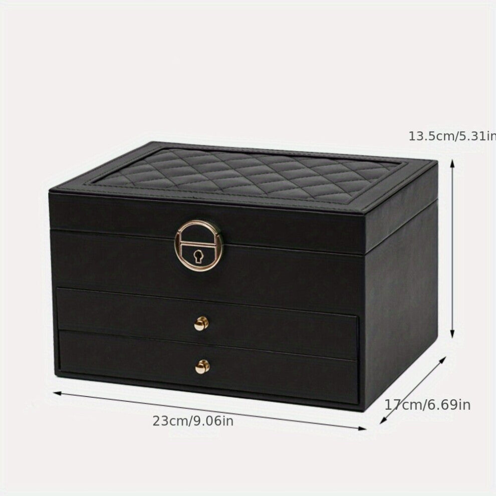 1pc Desktop Jewelry Storage Box High Necklace Earrings Stud Golden Gemstone Jewelry Storage Box Leather Large Capacity Multilayer Organizer Case Box