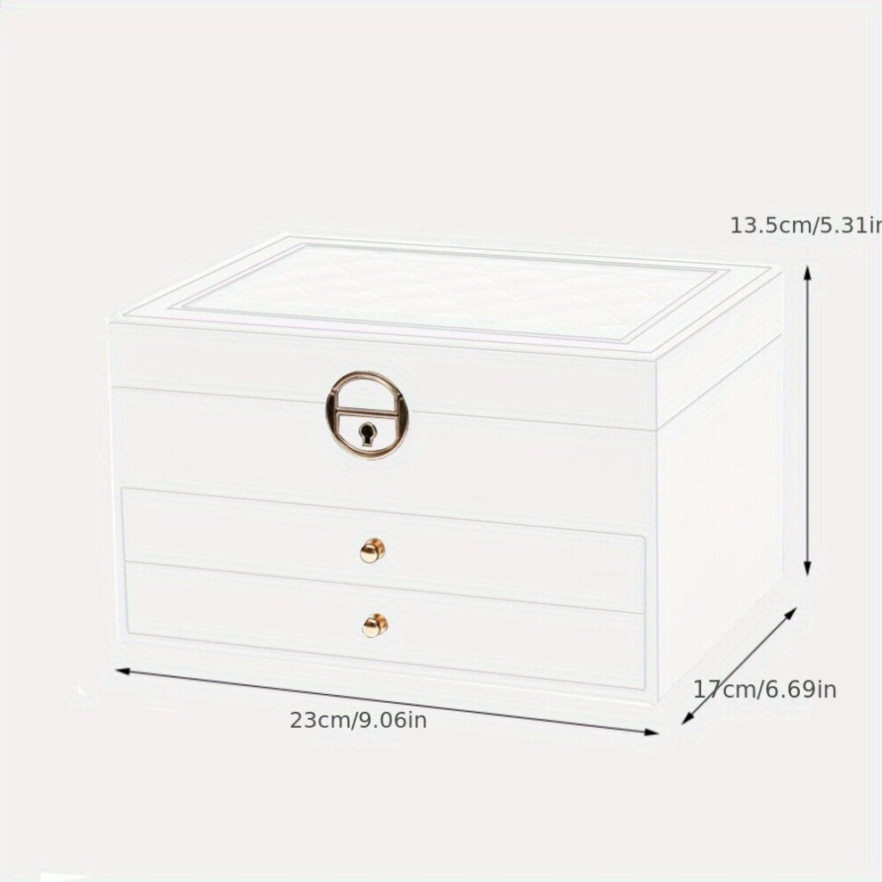 1pc Desktop Jewelry Storage Box High Necklace Earrings Stud Golden Gemstone Jewelry Storage Box Leather Large Capacity Multilayer Organizer Case Box