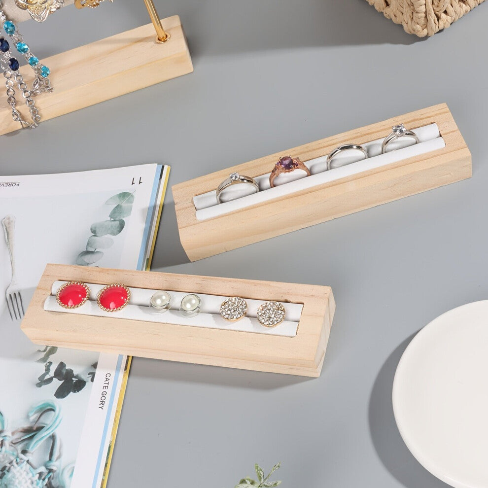 1pc Solid Wood Ring Base Display PU Leather Soft Sponge Ring Holder Storage Arrangement Desktop Storage