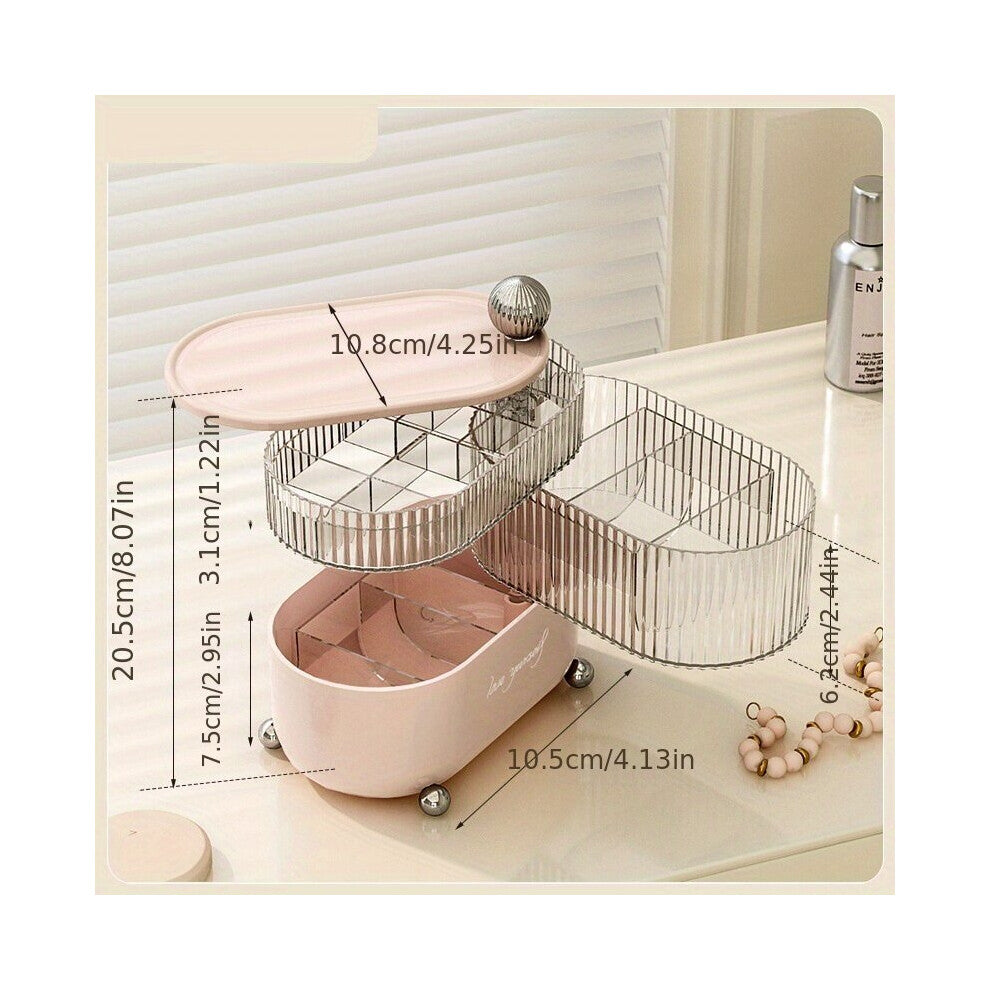 1pc Modern Style Rectangle Rotating Desktop Storage Box Dustproof Transparent 360 Rotating Compartment Jewelry Box Lipstick Makeup Box Gift For Lover