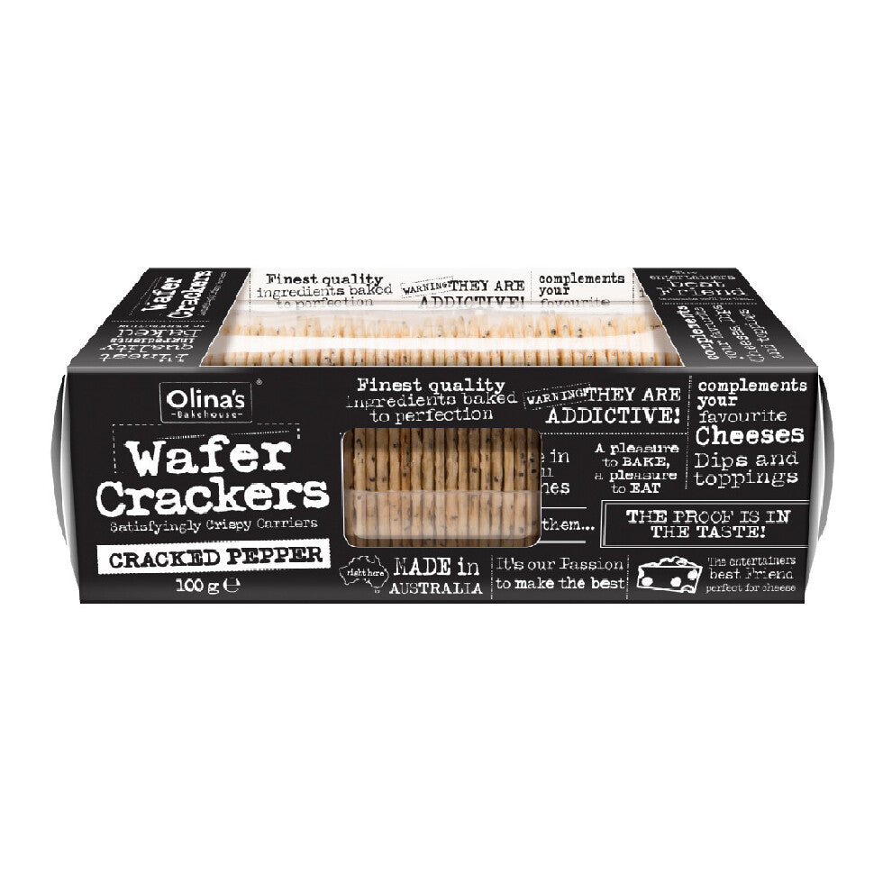 Olina's Bakehouse Wafer Crackers Cracked Pepper 100g (Pack of 12)