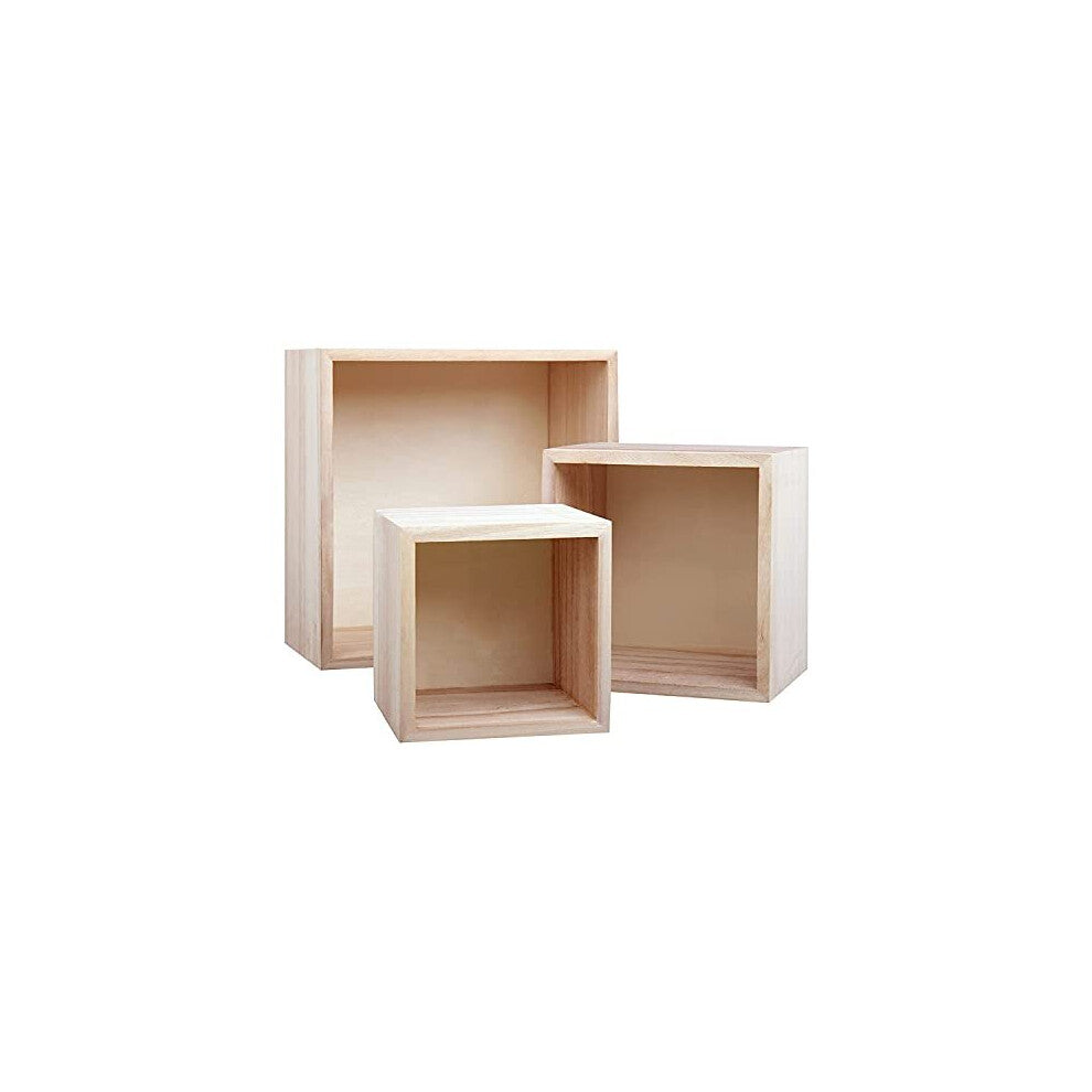 Unfinished Wooden Storage Box (Set of 3) - Small, Medium & Large - Natural Square Wood Boxes - Decorative Home Nest Crates for Collectibles, Jewellery