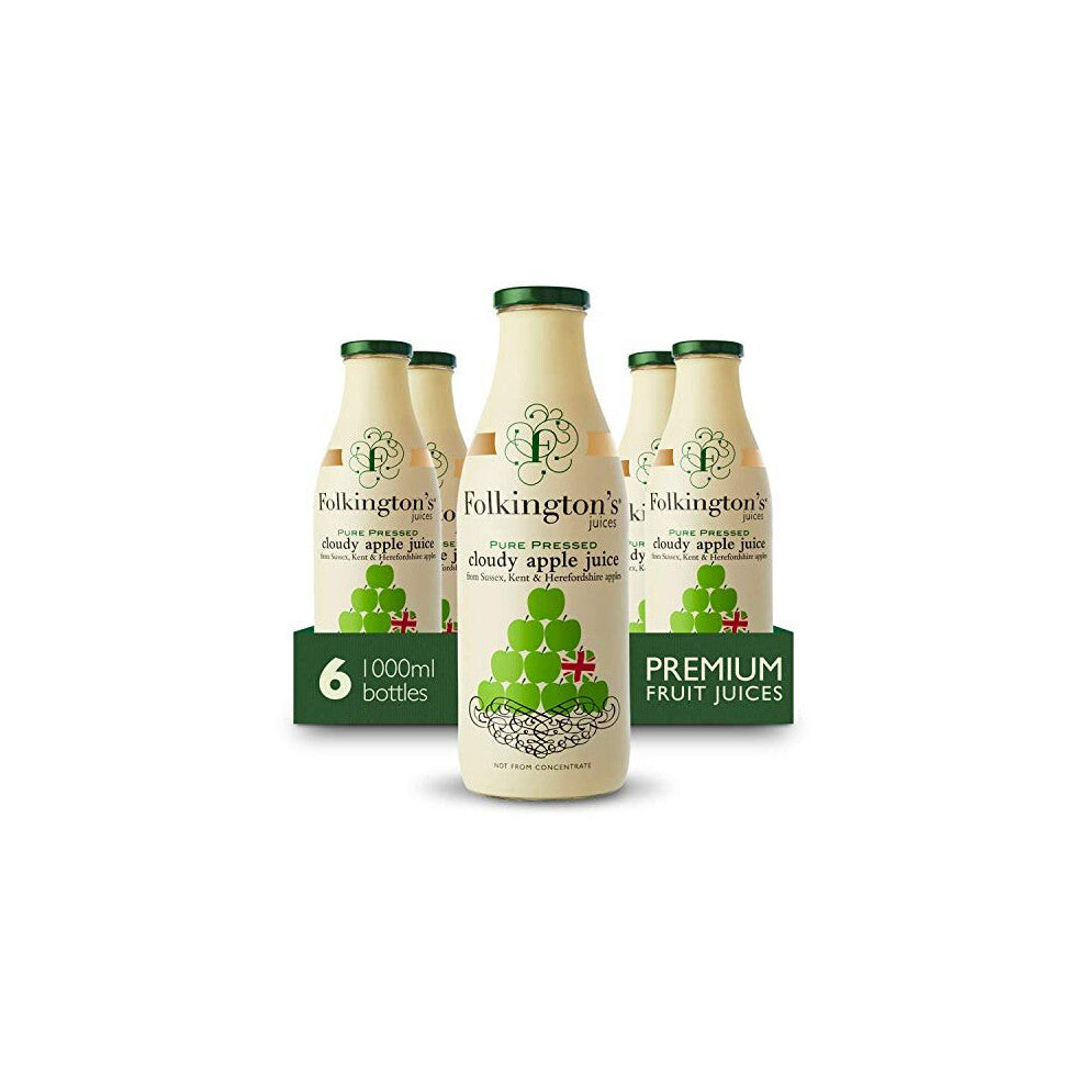 Fruit Juice, Cloudy Apple Juice, 6 Large Glass Bottles, Pressed Fruit Juice, Bulk Pack 1 Litre - Pack of 6