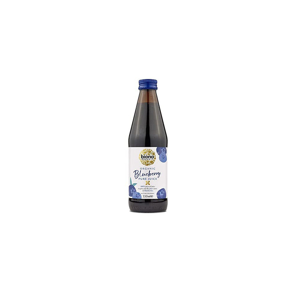 Organic Blueberry Juice, 330ml - 100% Pressed Pure Juice from Organic Farms - Not from Concentrate - No Preservatives or Additives - Suitable for