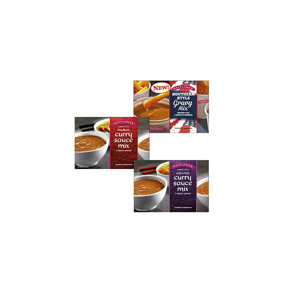 Mayflower Sauce Mix | Pack of 3 | Chinese Style Curry Sauce Medium 255g, Chinese Curry Sauce Extra Hot 255g, Southern Style Gravy Mix 255g