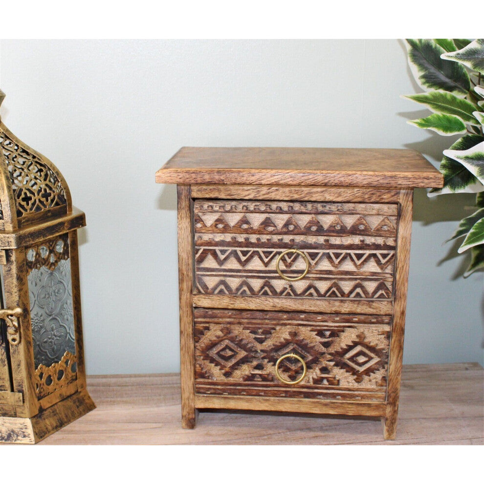 Small Desktop Wooden Storage Unit Jewellery Trinket Box Kasbah Rustic Drawers