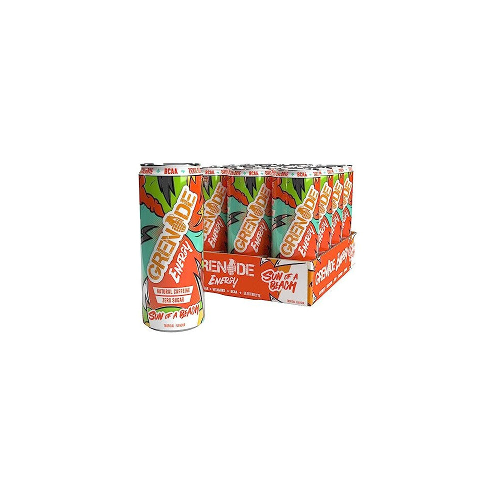 Grenade Sun of a Beach Sugar-Free Energy Drink, 330 ml, Natural Caffeine, Taurine, BCAAs & Electrolytes, Zero Sugar, Zero Calories