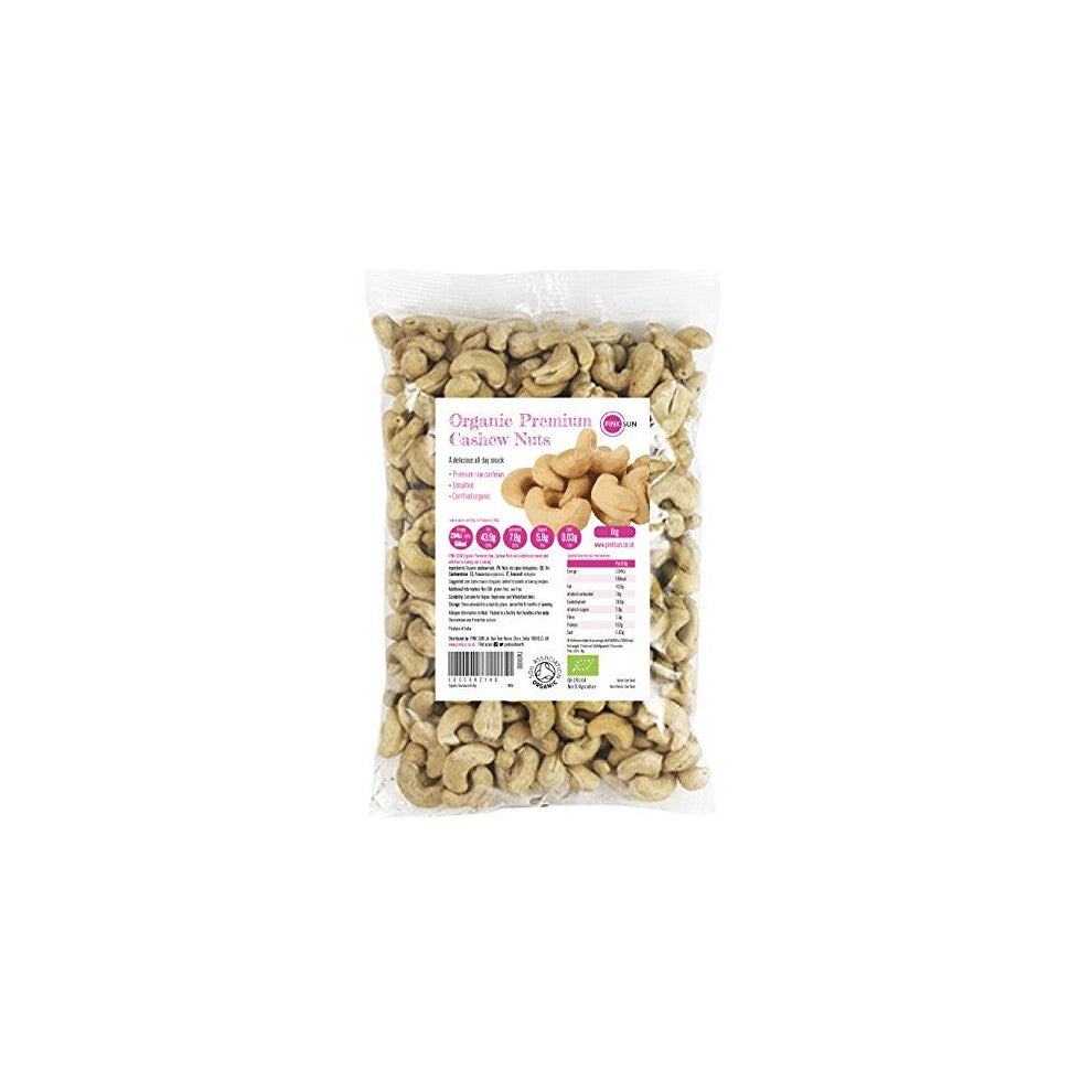 Organic Cashew Nuts 1kg (or 2kg 3kg 5kg) Raw Natural Cashews 1000g Unsalted Whole Foods Kernels Unpasteurised Unroasted Gluten Free Vegetarian Vegan