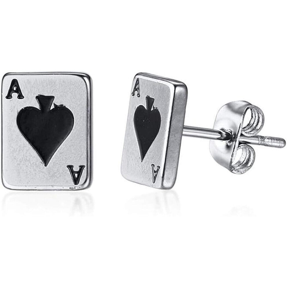 Stainless Steel Ace Spade Gambling Casino Biker Cockail Party Stud Earrings