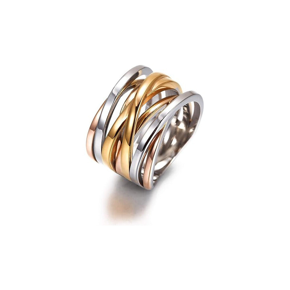 Intertwined Ring Enhancers for Women Statement  Ring Silver Gold Rose Gold Plated Ring Engraving Customized Personalized(8-Multicolor)