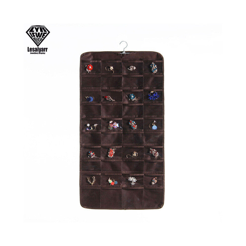 (a-Coffee) 80 Pockets Jewelry Hanging Storage Necklace Ring Earring Organizer Double Sided Holder Wardrobe Display Large Bag