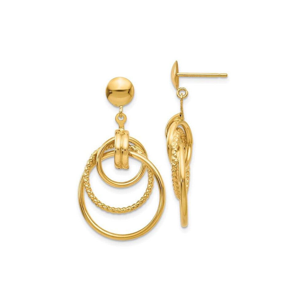 Quality Gold 14k Polished & Textured Intertwined Circle Post Earrings