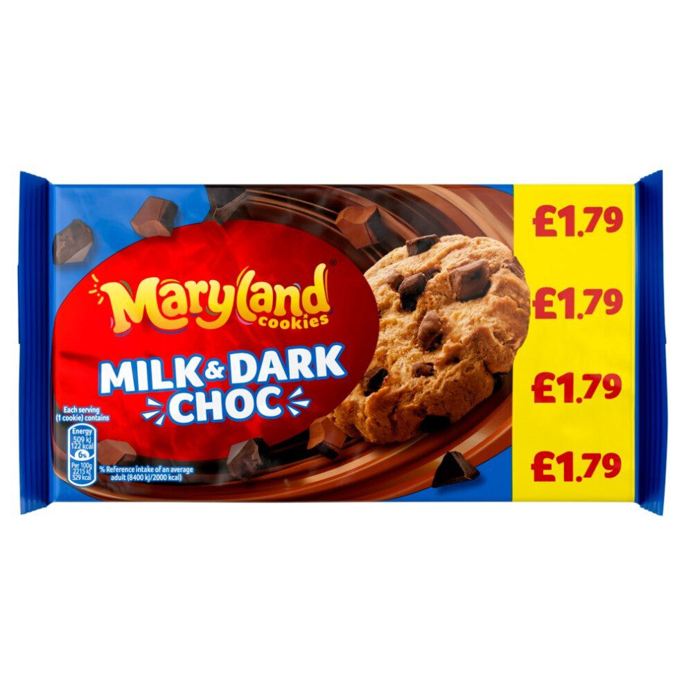 Maryland Cookies Milk & Dark Choc 180g ( pack of 8 )