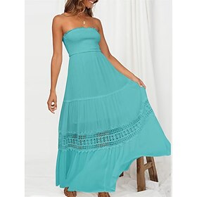 Dames Lange jurk maxi-jurk Casual jurk Schede jurk Swingjurk Heldere kleur Streetwear Casual Buiten Feestdagen Afspraakje Met ruches Lapwerk Mouwloos Strapless