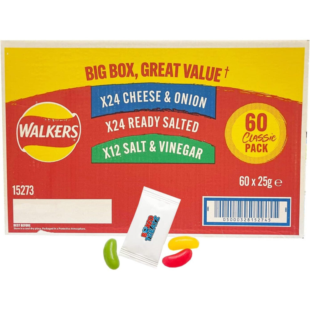 Walkers 60 Box, 24X Cheese Onion + 24X Ready Salted + 12X Salt Vinegar