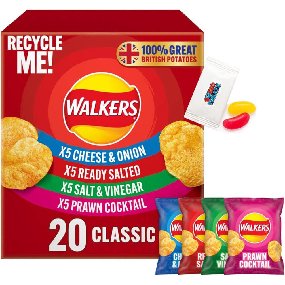 Walkers 20 Variety, Ready-Salt + Cheese-Onion + Salt-Vinegar + Prawn..