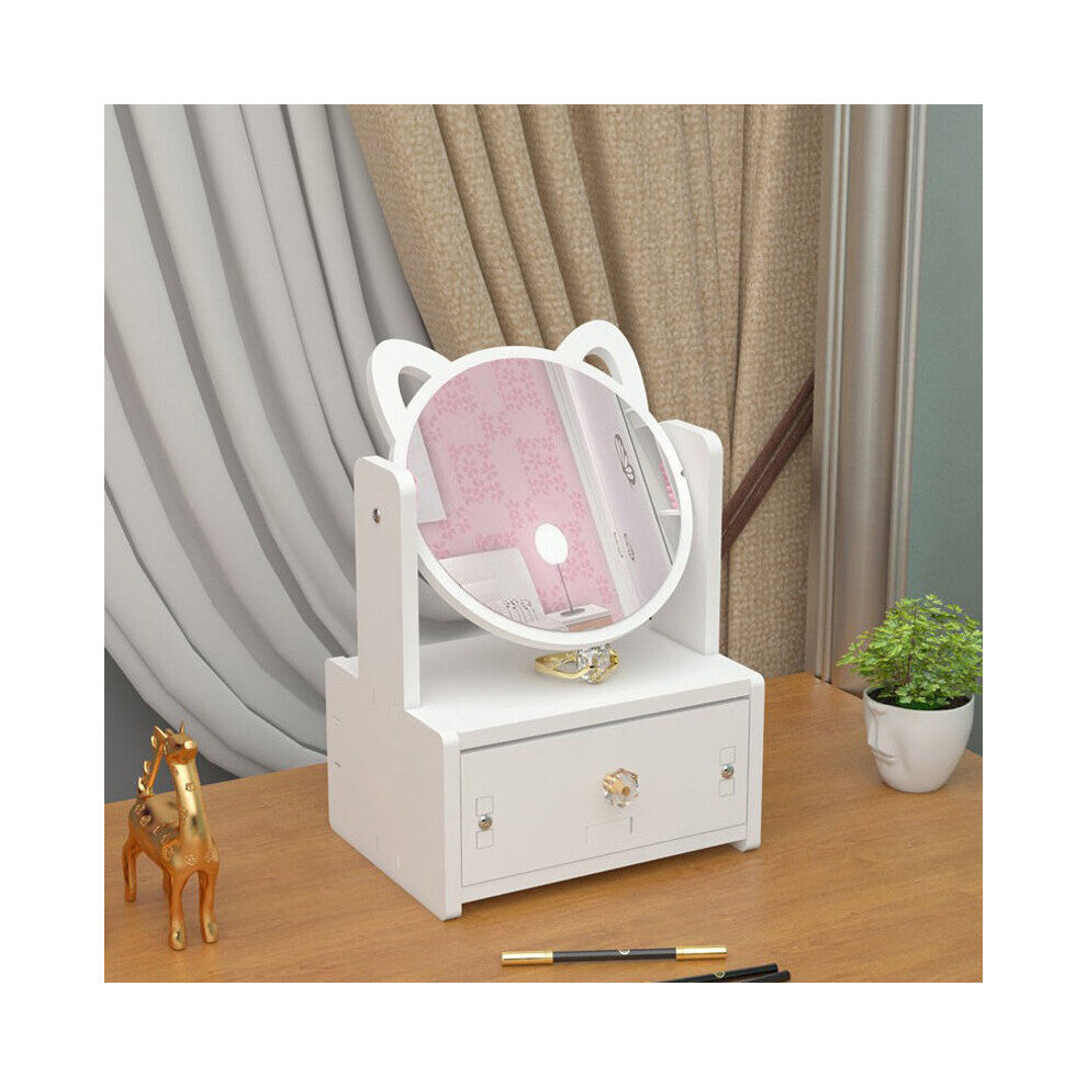 Rotate Makeup Mirror with Drawers Cosmetic Storage Box Dressing Table Jewelry Organizer Desktop Necklace Rack Rings Earring Case