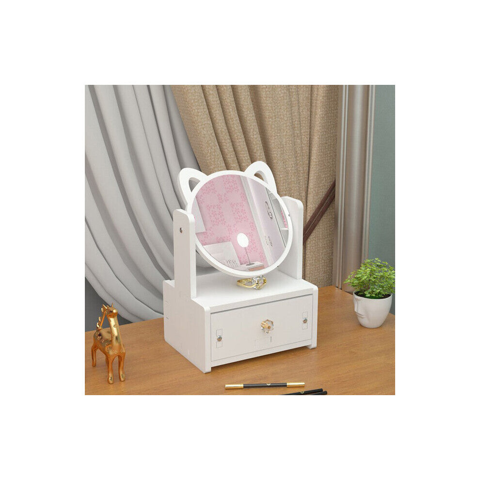Rotate Makeup Mirror with Drawers Cosmetic Storage Box Dressing Table Jewelry Organizer Desktop Necklace Rack Rings Earring Case