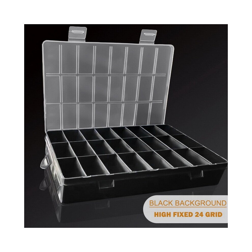 24 Grids Compartment Storage Box Transparent-Black Plastic Jewelry Earring Box Screw Sewing Case Practical Toolbox