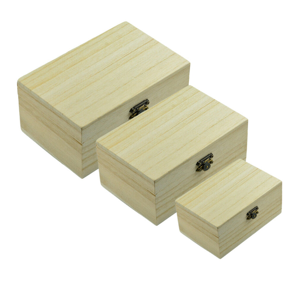 3pcs Wood Box Unfinished Wooden Jewelry Storage Case DIY Craft Gadgets Gift Wooden Organizer Boxes