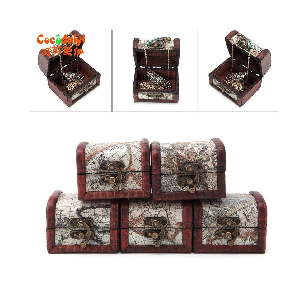Wooden Map Storage Box Metal Locking Jewelry Vintage Cufflinks Chest Case
